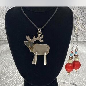 Southwestern *** 3d “ Mobile ^^^ Sterling-Tone Moose Pendant Necklace / Earrings